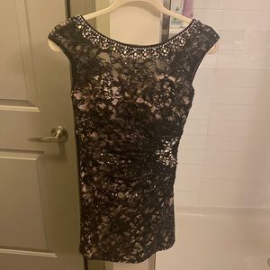 Mori Lee black lace, sequin beaded dress Size 1/2. WORN ONCE
